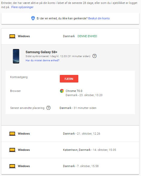 Hvad ved Google om mig - enheder jeg er logget ind på