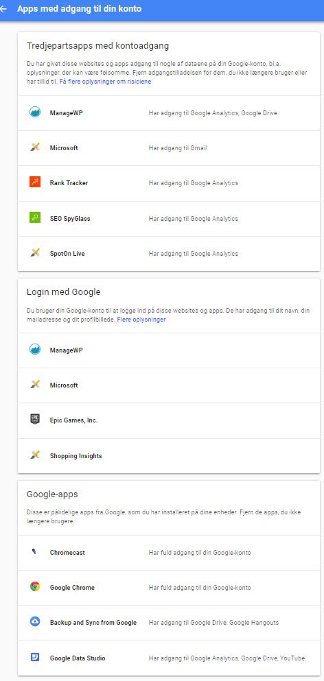 Hvad ved Google om mig - apps der har adgang